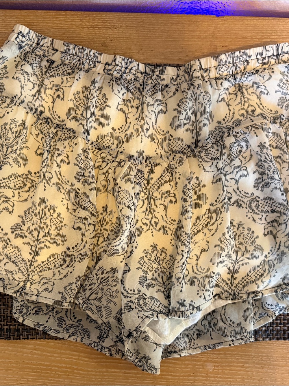 Lucca Couture Cream Shorts with Black Floral Print